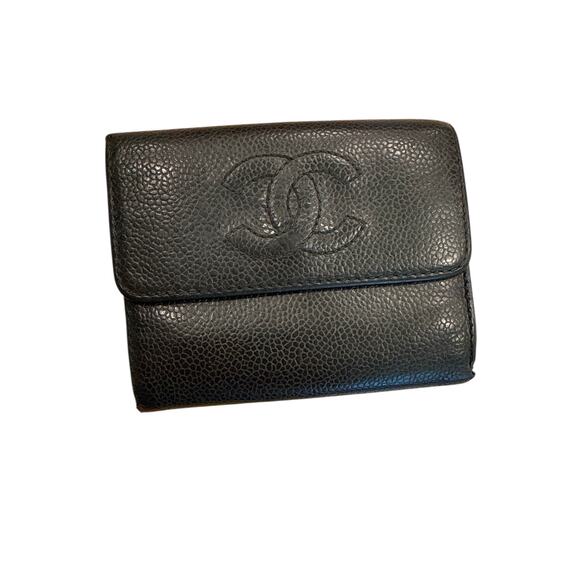 890. Chanel Black Caviar Leather Timeless CC Flap Compact Wallet - Picture 1 of 3